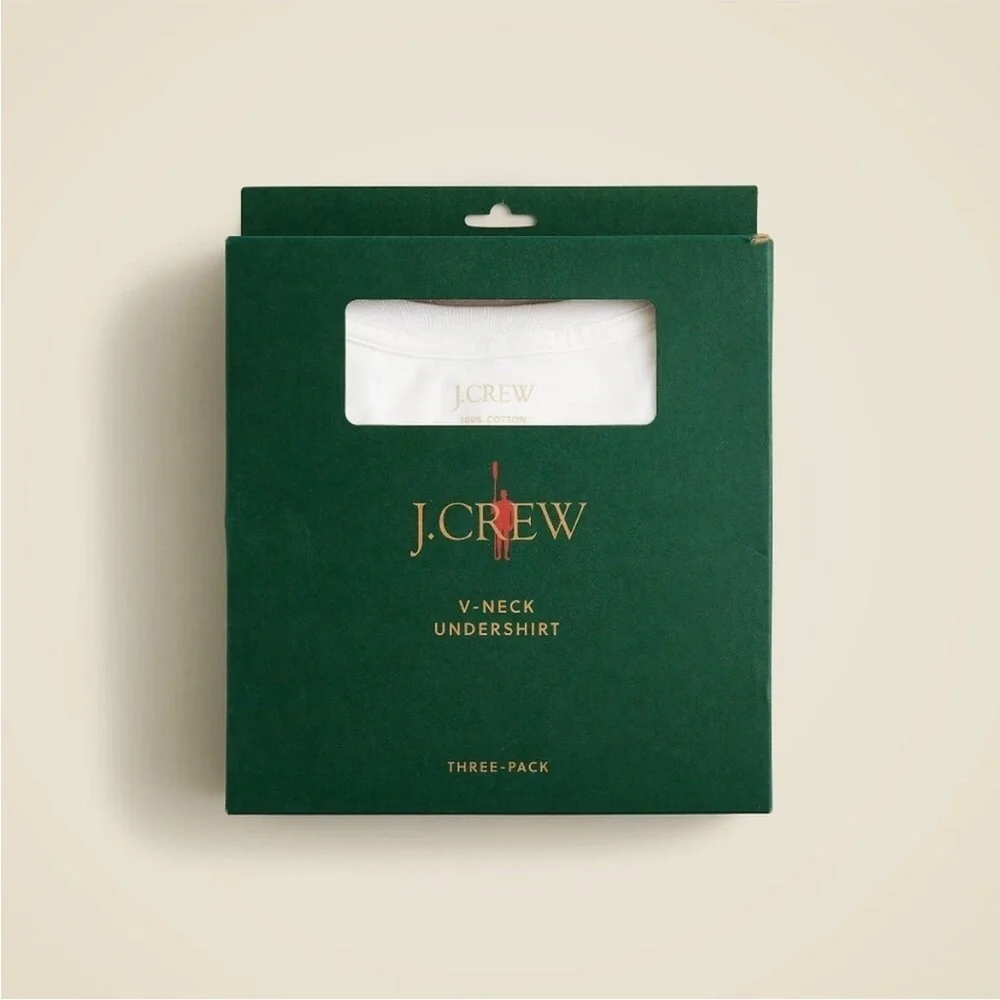 NEW J. Crew V-Neck 100% Cotton White Undershirts Three-Pack Mens Size Small